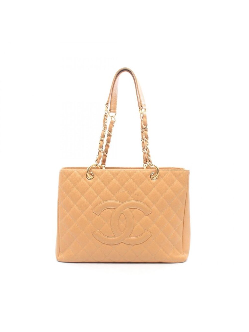 Chanel Tote Bag Quilted Grand Shopping Beige Caviar Leather GST Chain
